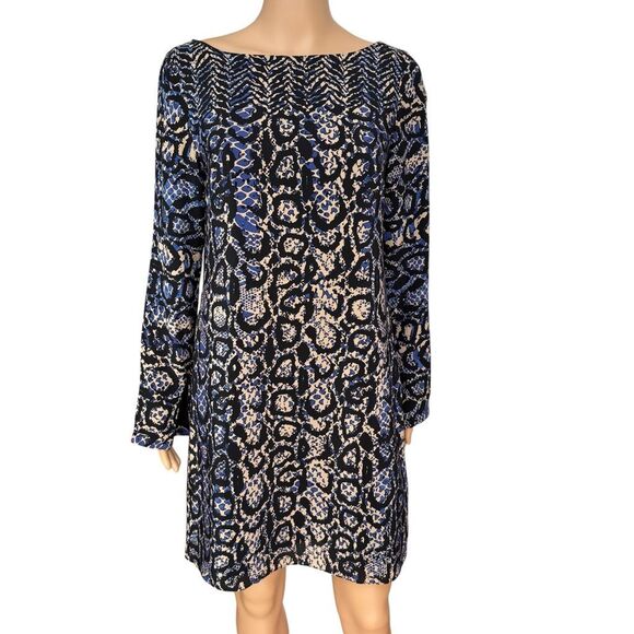 Tibi 100% silk python print long sleeve mini shift dress size 8 - Picture 2 of 8